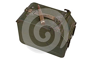 Ammo Can for ammunition belt and 12.7Ãâ108mm cartridge for a 12.7 mm heavy machine gun DShK used by the former Soviet Union